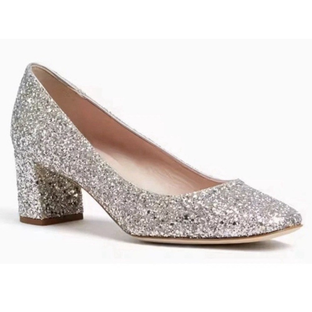Kate Spade Dolores Silver Gold‎ Glitter Block Heel Pumps Women Size 6 Display